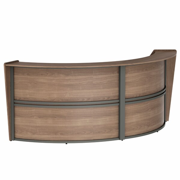 Curved Reception Desk with Counter, 2 Units, 124 inW x 49 inD, N. Walnut